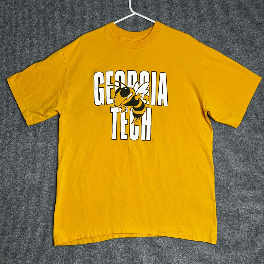 Georgia Tech T-Shirt Men Large Gold Buzz Mascot Single Stitch Tee‎